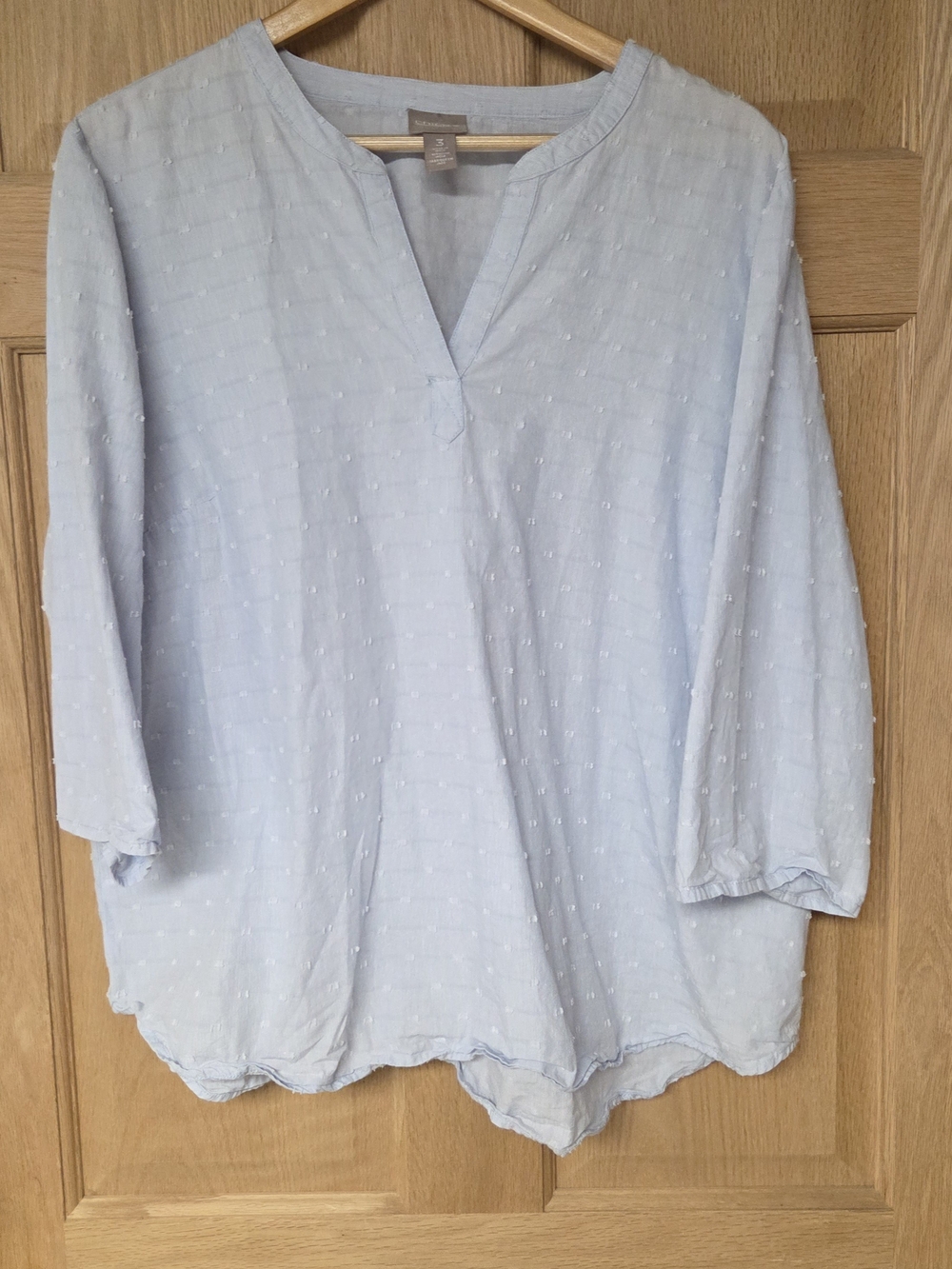 Chicos Baby Blue Swiss Dot Blouse Size 3 Or XL